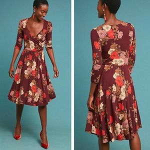 Maeve Anthropologie Archival Fit & Flare Dress Faux Wrap Midi